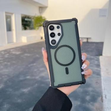 Imagem de HJZSZX Capa de celular com textura magnética e proteção anti-queda para Galaxy S24 Ultra, carregamento sem fio, borda macia (para Galaxy S24 Ultra/preto)