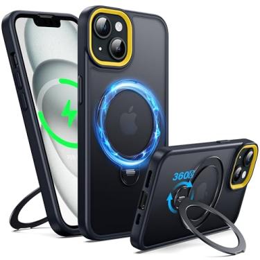 Imagem de Supdeal Capa com suporte magnético para iPhone 15, [suporte invisível giratório de 360°] [proteção de grau militar] capa fosca para celular com anel magnético, 15 cm, preta