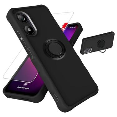 Imagem de jioeuinly Capa para celular Foxx FOXXD A67W compatível com Foxx FOXXD A67W Lite [com protetor de tela de vidro temperado][ superproteção de 2 mm [suporte de anel] preta