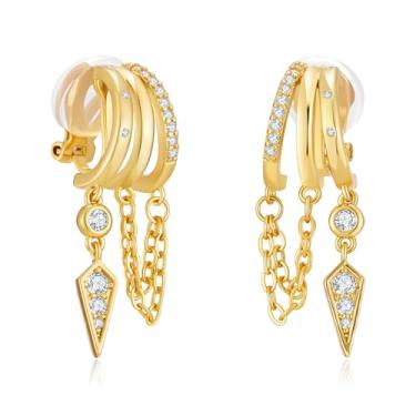 Imagem de Brincos de pressão de ouro para mulheres, corrente de borla brilhante, brincos de pressão banhados a ouro 18 quilates, joias não perfuradas, presentes