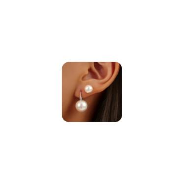 Imagem de KLSURPRISE 2 brincos de pérola elegantes para mulheres – Design moderno banhado a ouro 14K com pérolas de concha brincos de ouro para mulheres, tamanho grande, presente de 12 mm, Large, Cobre, pérolas