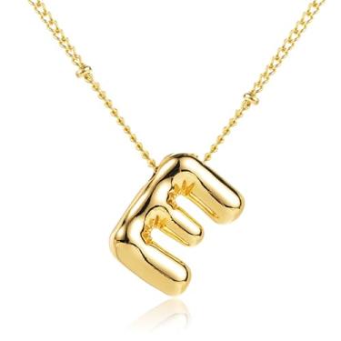 Imagem de Colar com letra bolha ouro inicial colares para mulheres buffy A-Z letra pingente balão inicial berloque personalizado joias presentes de aniversário para amigos, Liga de zinco, Sem Pedra Preciosa