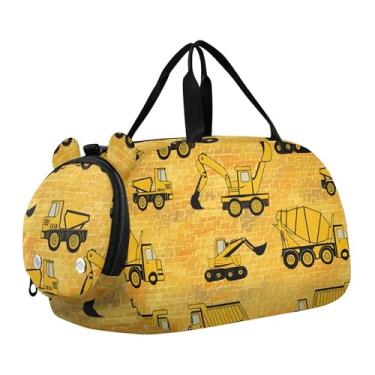 Imagem de Bolsa esportiva para meninos, bolsas noturnas, chapéus elegantes de gansos, cor de carne, bolsas de viagem para meninas, bolsa esportiva, Caminhões de veículos de construção amarelos, Clássico