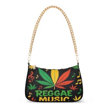 Imagem de Reggae Music Bolsa de ombro colorida com corrente de folhas, bolsa feminina Hobo com estampa artística para todos os dias e festas
