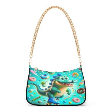 Imagem de Bolsa de ombro divertida de corrente azul jacaré, bolsa de mão Hobo de poliéster com grande capacidade e impressão divertida para uso diário ou festa