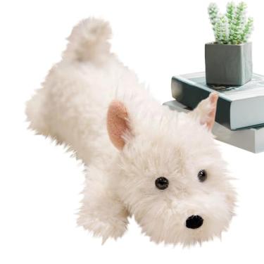 Imagem de Cão De Pelúcia - Brinquedo Cãozinho Almofada para Abraçar | Almofada Macia de Cão Branco Deitado - Para Crianças Casa Escritório Sofá Cama Aniversário Natal