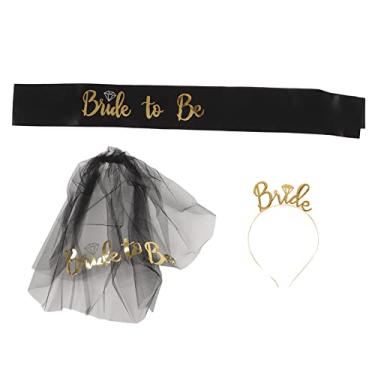 Imagem de QANYEGN Conjunto de bandana de noiva para ser, véu de coroa de chá de panela, kit de faixa de cetim para despedida de solteira, decorações de casamento