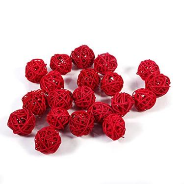 Imagem de GLOGLOW Ornamento Pendurado Bolas de Vime Enfeites Decorativos, Vime Natural, 20 Peças, 5 Cores, 3 Cm, para Casamento, Aniversário, Festa de Natal, Decoração de Casa, Decoração Diária (Vermelho)