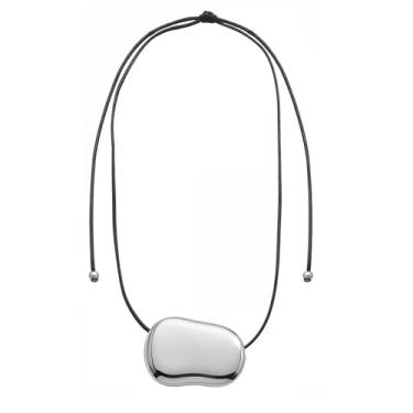 Imagem de LANWLOSI Colar com pingente de ouro grosso para mulheres, colar de pedras, minimalista, longo, preto, irregular, prata, pingente oval, colar, renda, joias modernas, presentes para ela, Zinco, Sem