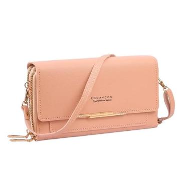 Imagem de Bolsa transversal pequena para mulheres, bolsa para celular, bolsa de ombro feminina, carteira com compartimentos para cartão de crédito, rosa, Casual
