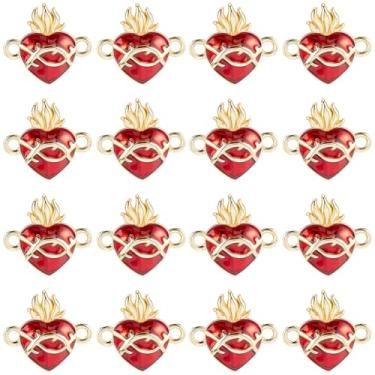 Imagem de SUNNYCLUE 1 caixa 16 peças pingentes de coração coração vermelho real 16 K banhado a ouro 16 K conectores de ligação ouro vermelho doce amor romântico dia dos namorados pingentes para fazer joias