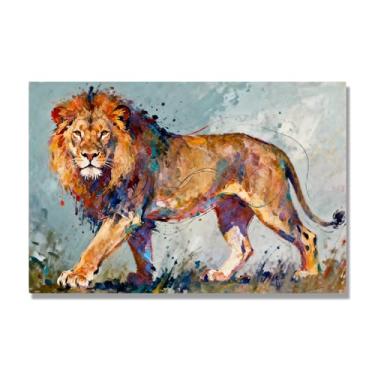 Imagem de Arte abstrata de salpicos de leão, pintura colorida de animais em tela, decoração de parede expressiva moderna para sala de estar ou escritório. A39. 50 x 75 cm-19,7 x 29,6 pol. Somente tela