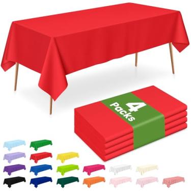 Imagem de LANLISA Pacote com 4 toalhas de mesa vermelhas de plástico, toalha de mesa retangular de 137 x 272 cm, descartável, dia dos namorados, toalhas de mesa para decorações de Natal, capa de plástico para