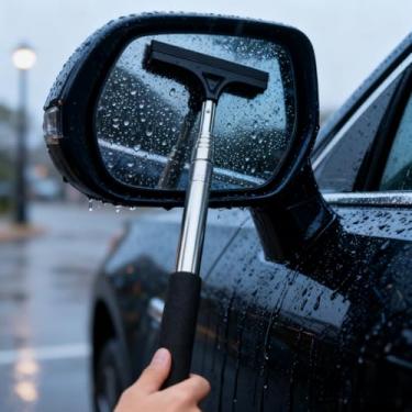 Imagem de Limpador de espelho retrovisor de carro, cabo de metal telescópico, rodo multifuncional para espelhos laterais, para-brisa e limpeza de janelas, preto