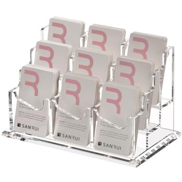 Imagem de SANRUI Suporte vertical de cartão de visita para mesa, suporte de exibição de cartão de visita de acrílico transparente, 9 compartimentos de 3 níveis, comporta 450 cartões
