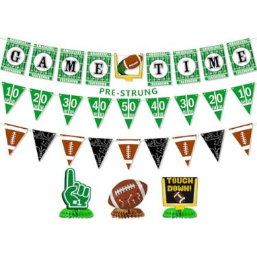 Imagem de Ufocusmi Decoração de festa de futebol pré-amarrada, faixa de tempo de jogo, banners de futebol, centros de mesa de favo de mel com tema esportivo, artigos de festa de aniversário