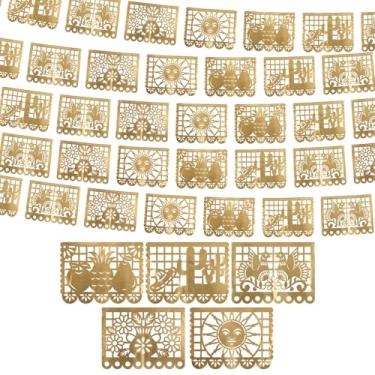 Imagem de AmazingSpark Conjunto de faixa de festa mexicana dourada (6 faixas, 15 x 40 m, plástico) faixa de papel mexicano dourado para decoração de papel picado fundo de fotografia para casamento nupcial chá