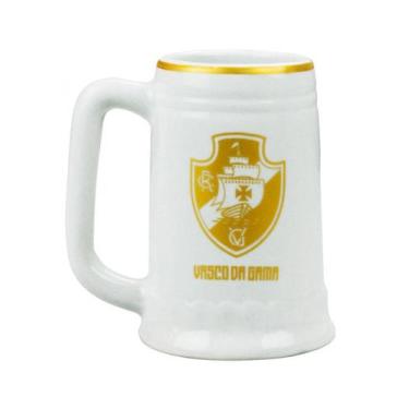 Imagem de Caneca Branca Dourada Porcelana 500ml - Vasco - Mileno