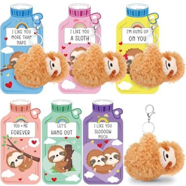 Imagem de Kigeli 24 Pcs Valentine's Gift Sloth Keychain Set with Sloth Cards Valentine's Day Cards Keychains Gift for Friends Family Gifts Exchange