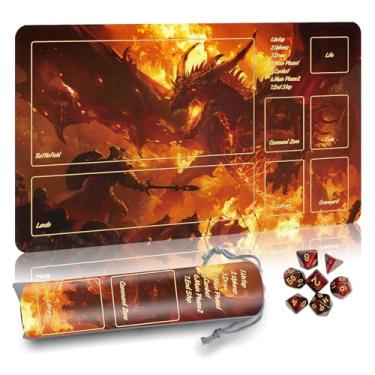 Imagem de Partypda MTG Mat TCG DND Playmat with Storage Bag & 7 Dice | Waterproof Non-Slip Surface | Premium Edge-Locking Design | Play Mat with Zones for Magic Playmat Gaming Mat (Dragon)