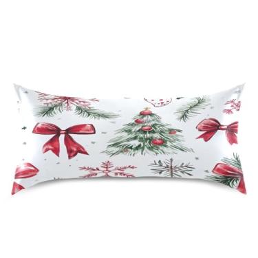 Imagem de Blueangle Fronha de cetim Red Bows para cabelo e pele, fronha de seda, tamanho king (50,8 x 101,6 cm) - Capas de almofada de cetim com fecho de envelope (352)