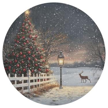 Imagem de xigua Jogo americano redondo de árvore de Natal, conjunto de 4, tapete de mesa redondo antiderrapante resistente ao calor, tapetes de mesa de 48 cm para decoração de cozinha, jantar e festa