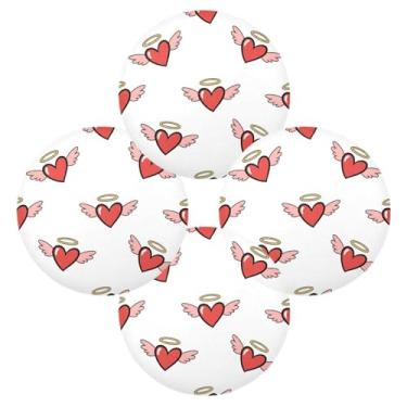 Imagem de Wassud Jogo americano conjunto de 4 tapetes de mesa redondos de corações com asas para cozinha e jantar tapetes laváveis resistentes ao calor decoração de mesa 39 cm