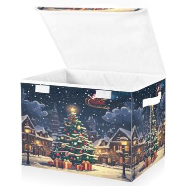 Imagem de Blueangle Caixas de armazenamento voadoras de Papai Noel com tampas, 42 x 32 x 30 cm, grande cesta organizadora dobrável para decoração de casa e escritório (226)