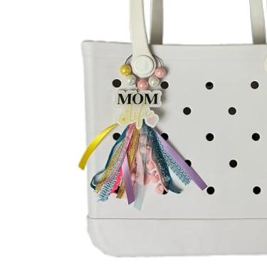 Imagem de Jvuessieye Amuleto de borla Daisy Mom Life para mulheres, acessórios florais estéticos Boho Mom Charm para mochila, bolsa, bolsa de praia de borracha