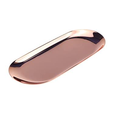 Imagem de Dnyta Bandejas decorativas de metal de aço inoxidável para mesa de centro, 24 x 9 cm, oval, ouro rosa, organizando joias, bandejas de armazenamento de cosméticos