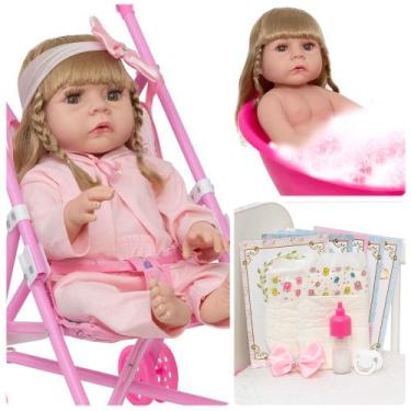 Imagem de Bebe Reborn Abigail Corpo Silicone Pode Dar Banho + Carrinho - Cegonha