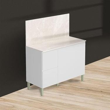 Imagem de Balcão para Cozinha Ambiente Art Branco Ártico com Tampo Painel 120cm Travertino - Kits Paraná