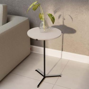 Imagem de Mesa de canto lateral desmontável minimalista decorativa apoio sofá sala mesinha 60cm redonda (Branco)