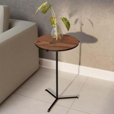Imagem de Mesa de canto lateral desmontável minimalista decorativa apoio sofá sala mesinha 60cm redonda (Madeira)