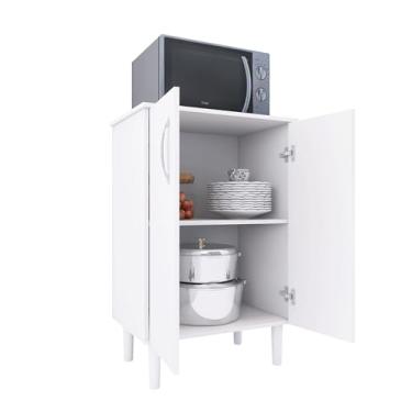 Imagem de Armário de Cozinha Multiuso, 2 Portas, Branco, 80cm de Altura, com Pés, Ideal para Micro-ondas e Eletrodomésticos