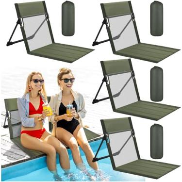 Imagem de Karenhi 4 cadeiras de piscina dobráveis portáteis para beira da piscina oferecem suporte para as costas com bolsa de transporte, assento dobrável para acampamento na praia, piquenique, gramado (verde
