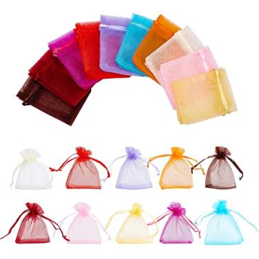Imagem de PH PandaHall 100 unidades de sacos de organza transparente, 2,7 x 9 cm, sacos de presente de organza de cor mista para lembrancinhas de casamento, casamento, Natal, Dia dos Namorados, sacos de árvore