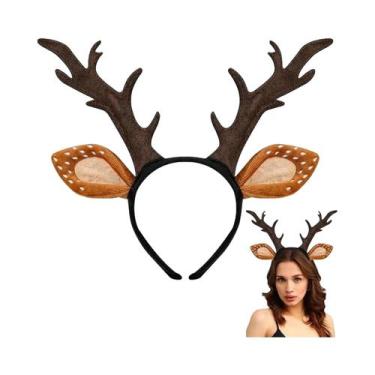 Imagem de Tiara De Cabelo Com Chifres De Rena Acessório De Fantasia Para Adultos