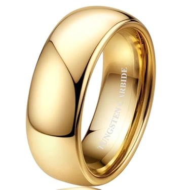Imagem de Tungary Aliança de casamento de tungstênio de 2 mm, 4 mm, 6 mm, 8 mm, banhado a ouro 18 K, anéis empilháveis para mulheres e homens, anel de compromisso delicado abobadado de alto polimento, joia