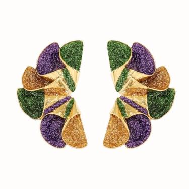 Imagem de RLHRNDE Brinco de carnaval feminino com glitter colorido três cores asas amor coração laço flores gêmeas crisântemo folha de bordo brinco delicado carnaval cosplay festa brinco brilhante carnaval moda