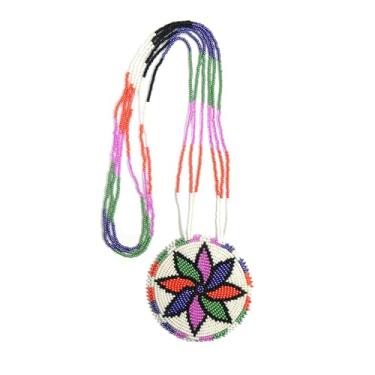 Imagem de Colar de medalhão feito à mão, estilo nativo americano, tribal, com contas de sementes étnicas, Free size, Vidro, Sem Pedra Preciosa