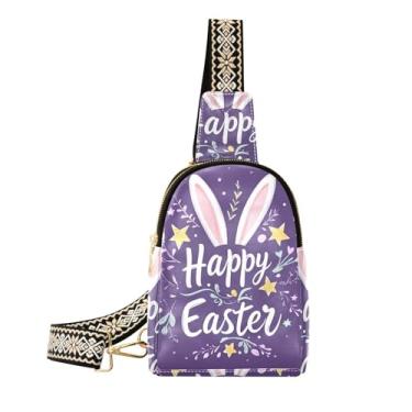 Imagem de CEBUGI Orelhas de coelhinho da páscoa pequena bolsa tiracolo de couro pochete bolsa de peito para caminhadas, viagens ao ar livre