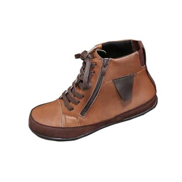 Imagem de Bota feminina casual de inverno com cadarço no tornozelo com zíper lateral confortável, Marrom, 39