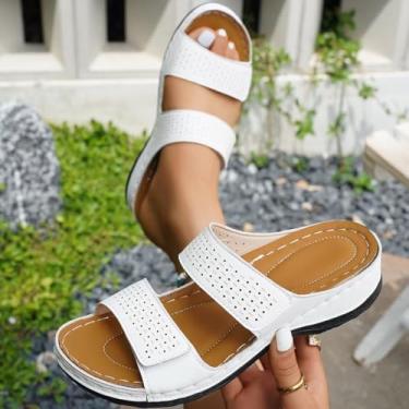 Imagem de Sandálias femininas modernas com salto plataforma plataforma – Sandálias de praia confortáveis com estilo casual ao ar livre, Branco, 37