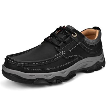 Imagem de Tênis masculino ortopédico de caminhada de couro legítimo, mocassins, suporte de arco, leve, confortável, casual, Preto, 39