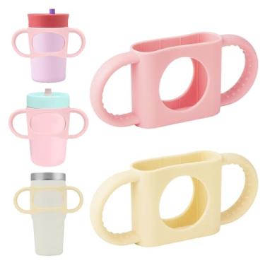 Imagem de NiHome 2 peças de alça dupla de silicone para copo Stanley (rosa + creme)