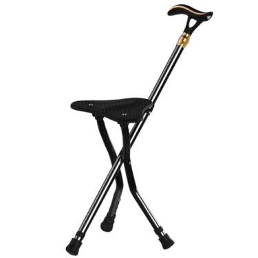 Imagem de Bengala de caminhada masculina com 5 marchas ajustável em altura, cadeira de muleta dobrável portátil, bengala antiderrapante com luz LED, para idosos