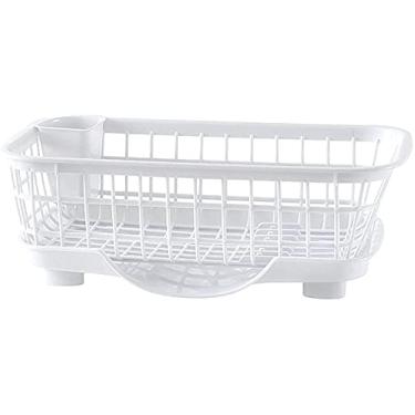 Imagem de Escorredor de pratos de cozinha suporte de armazenamento escorredor tigela prato de talheres prateleira portátil prateleira de casa rack de secagem rack de secagem (cor: verde) (branco) (branco)