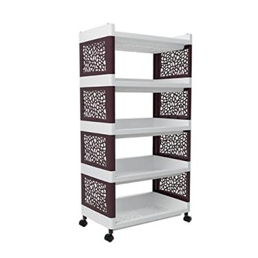 Imagem de WUHUQN Prateleiras para armazenamento cozinha rack de plástico carrinho casa chão ao teto multicamadas cesta de vegetais banheiro carrinho móvel rack de armazenamento multifuncional rack de