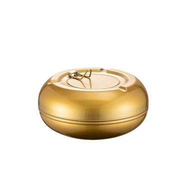 Imagem de Cinzeiro criativo presente prato de cigarro redondo à prova de vento cinzeiro de aço inoxidável com tampa bandeja de fumaça (C)